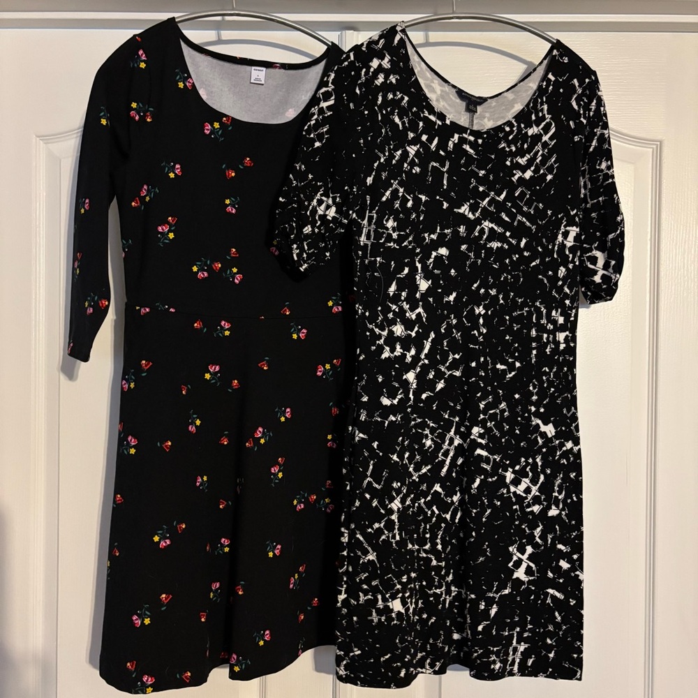 Old Navy & Express Set of 2 Black Floral and Abstract Print Dresses